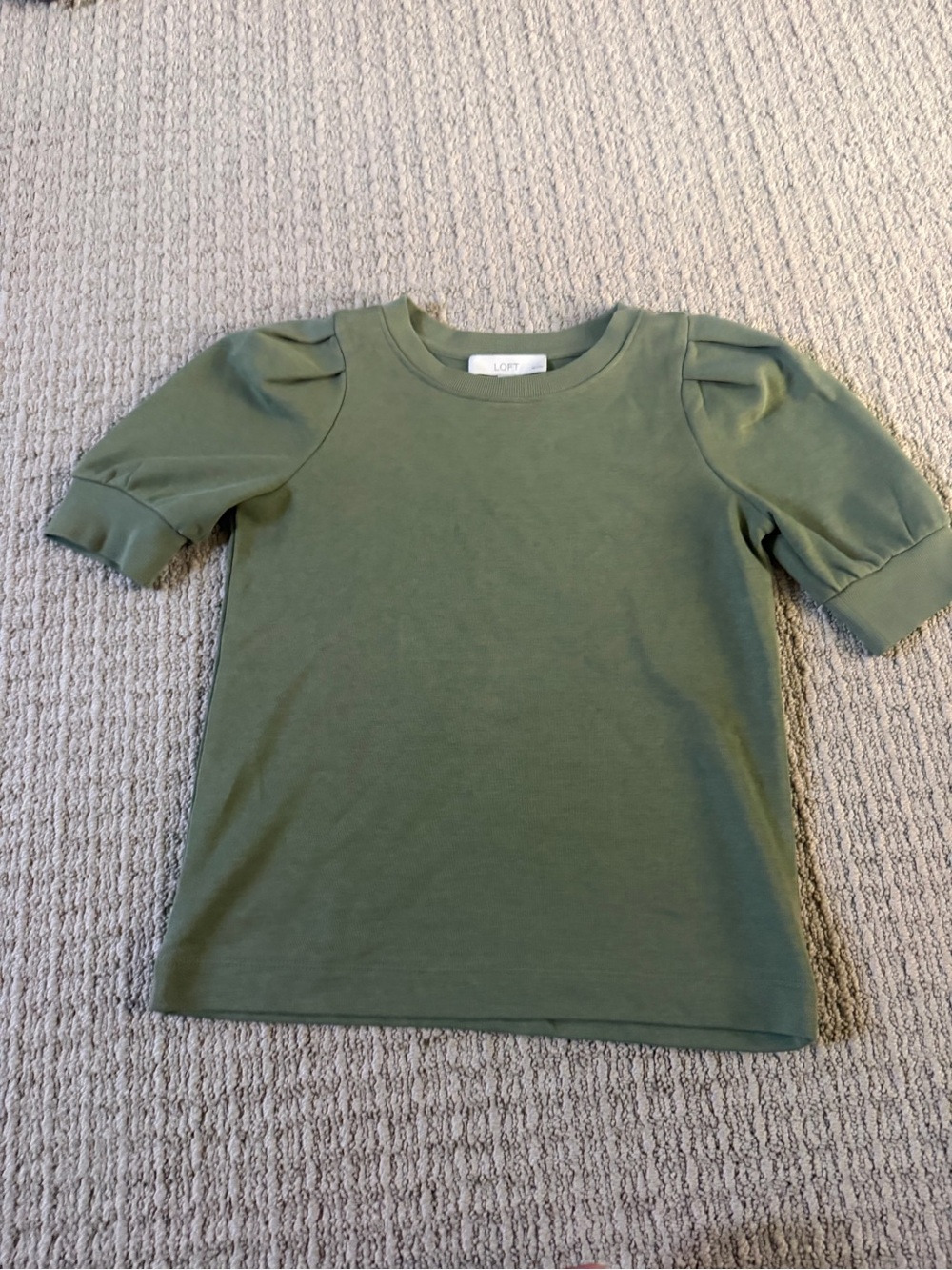 LOFT Olive Green Short Puff Sleeve Tee-Women’s petite size